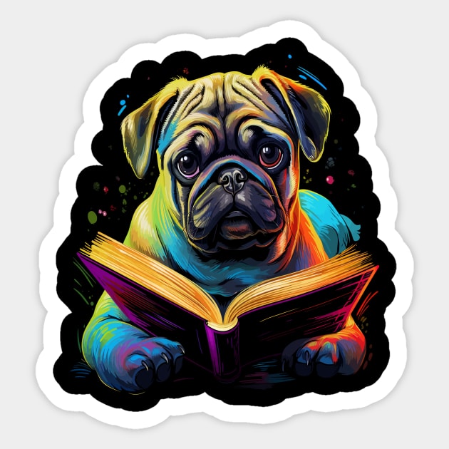 Pug Reads Book Sticker by JH Mart